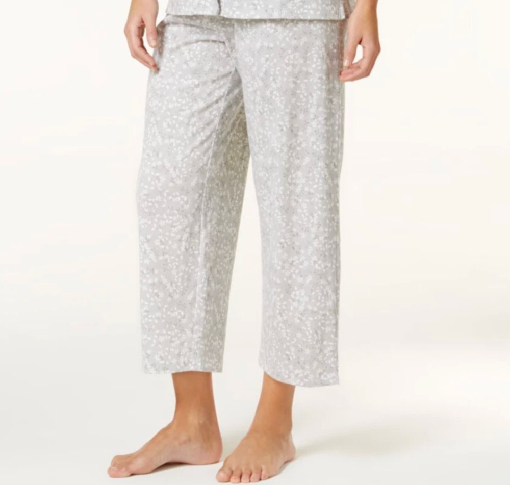 Charter Club Womens Cotton Capri Pants Vineyard XXL Gray Floral Pajama Sleep NWT